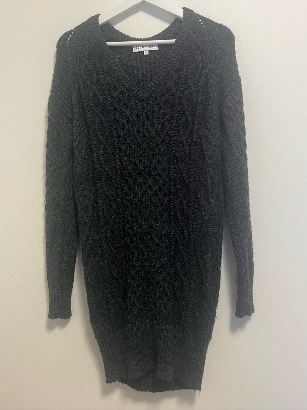 John + Jenn Black Cable Knit V-Neck Sweater